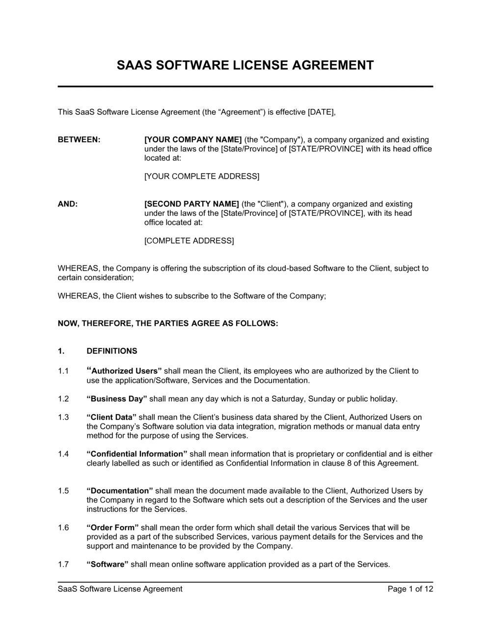 Saas Software License Agreement Template