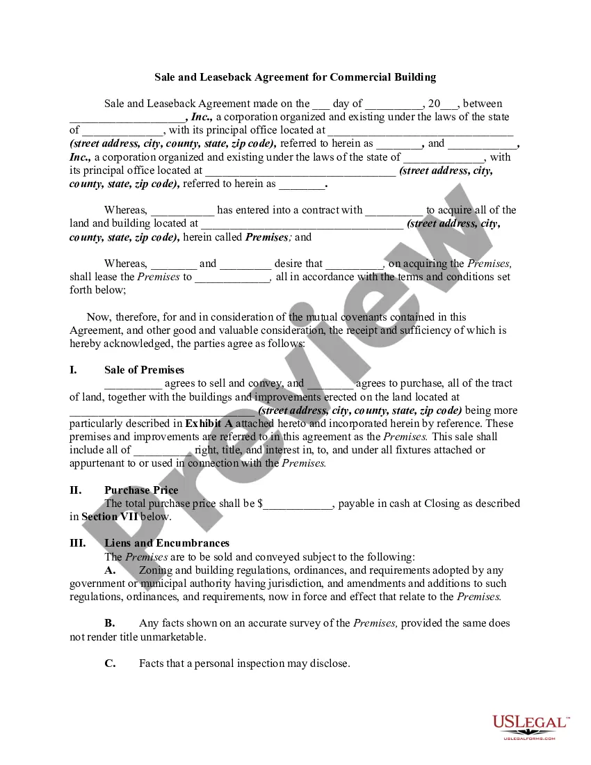 Sale and Leaseback Agreement Template