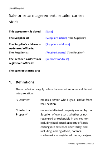 Sale or Return Agreement Template