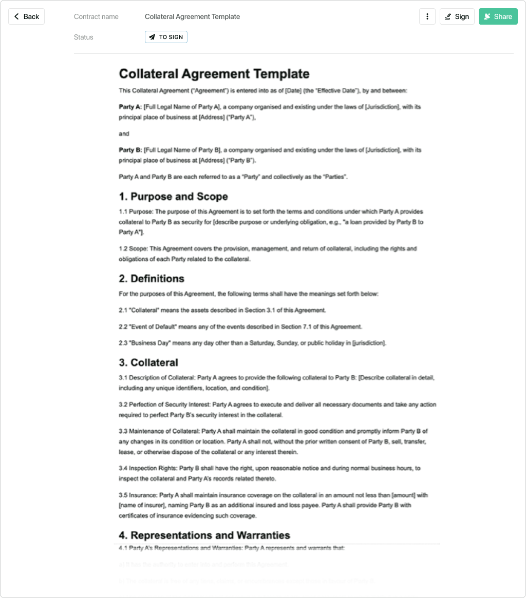 Sample Collateral Loan Agreement Template