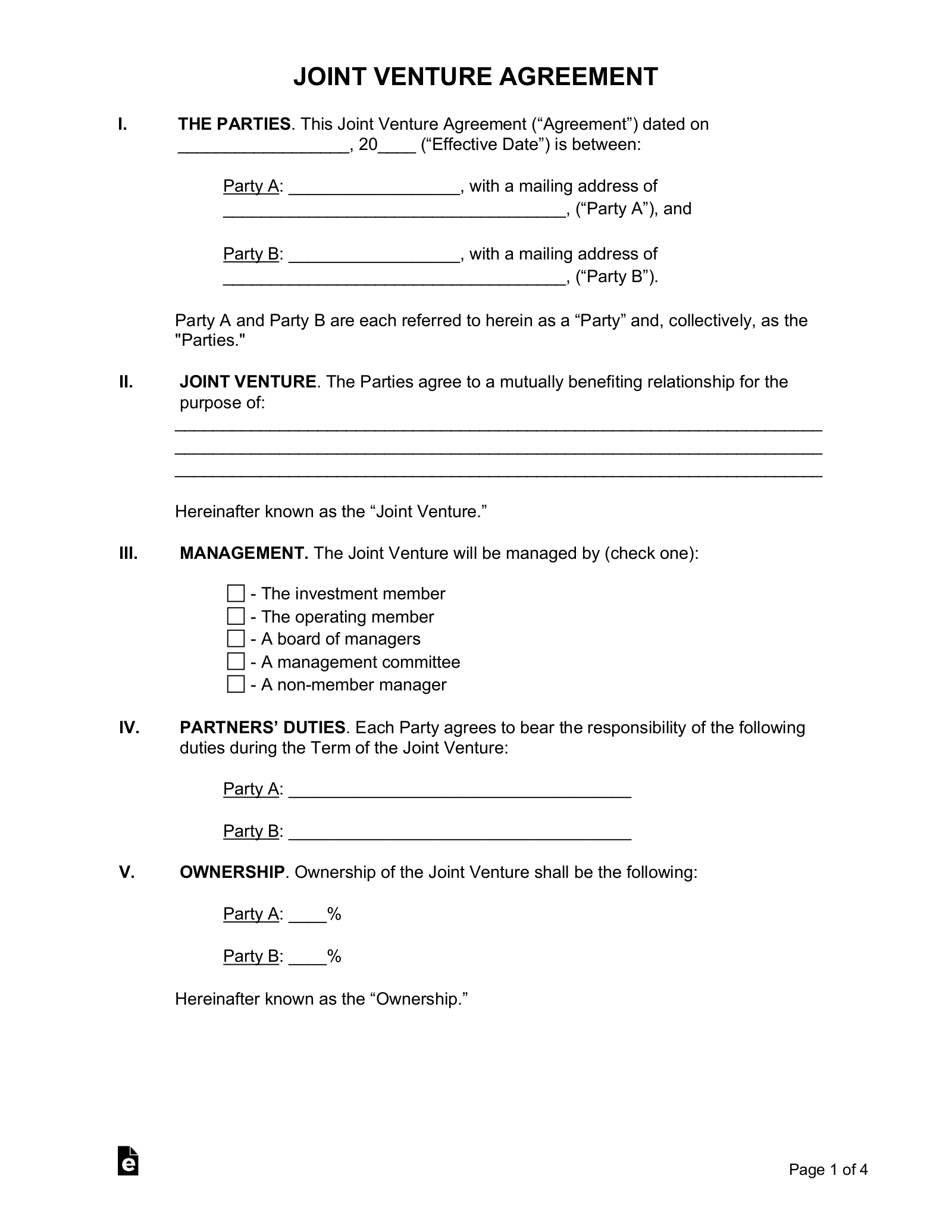 Sample Joint Venture Agreement Template