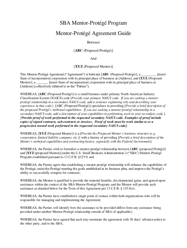 Sba Mentor Protege Agreement Template