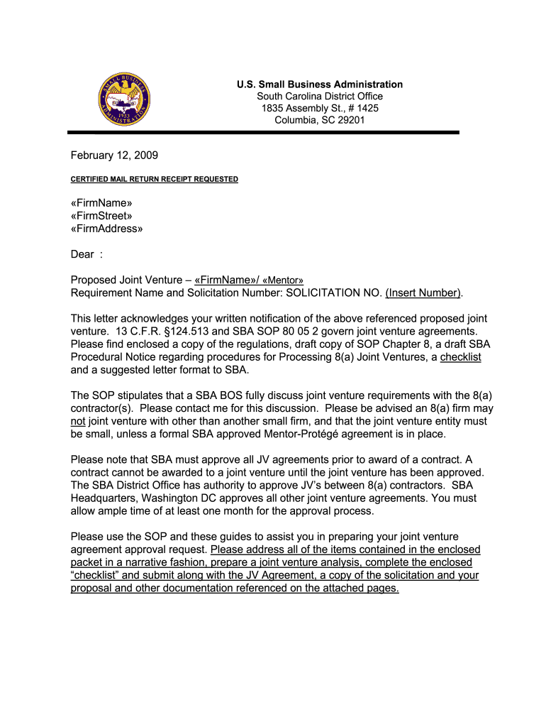 Sba Mentor Protege Joint Venture Agreement Template