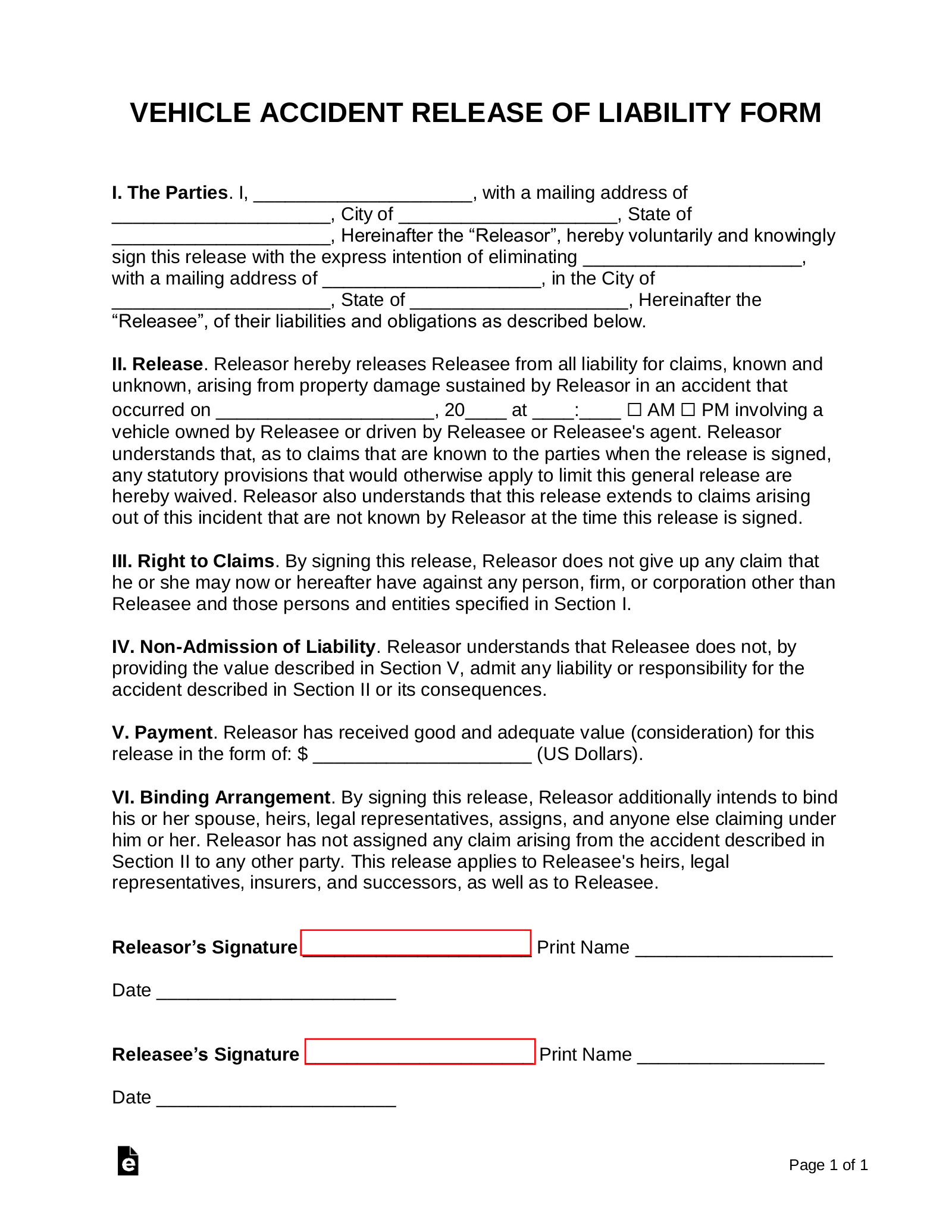 Settlement Agreement Template Car Accident