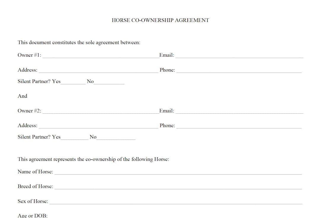 Shared Horse Ownership Agreement Template