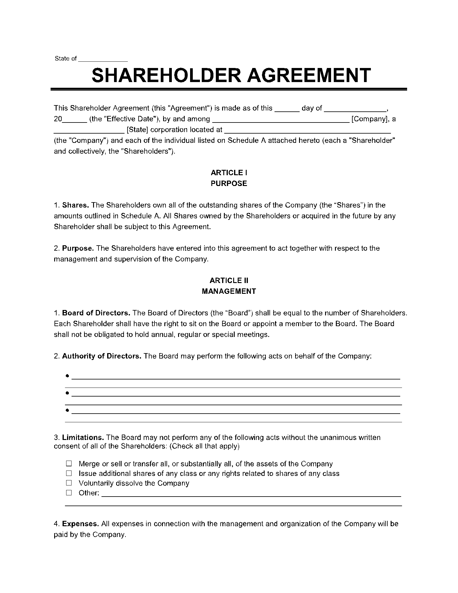 Shareholder Agreement Template Hong Kong