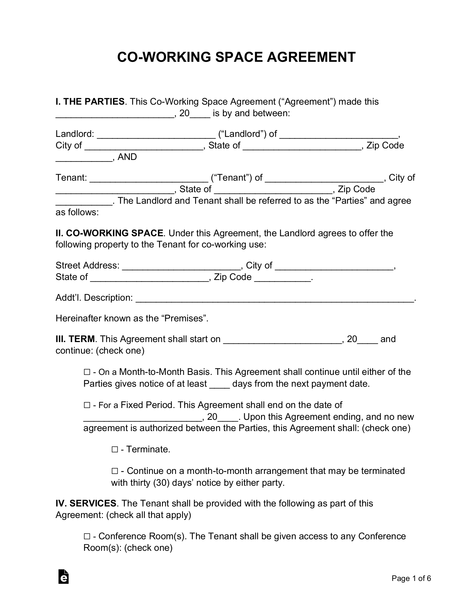 Sharing Office Space Rental Agreement Template