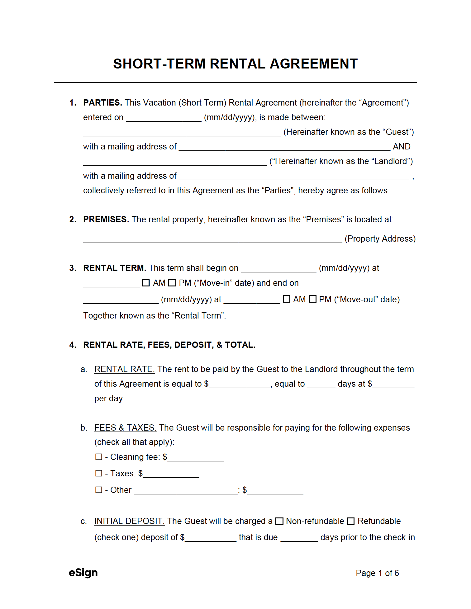Short Term Tenancy Agreement Template