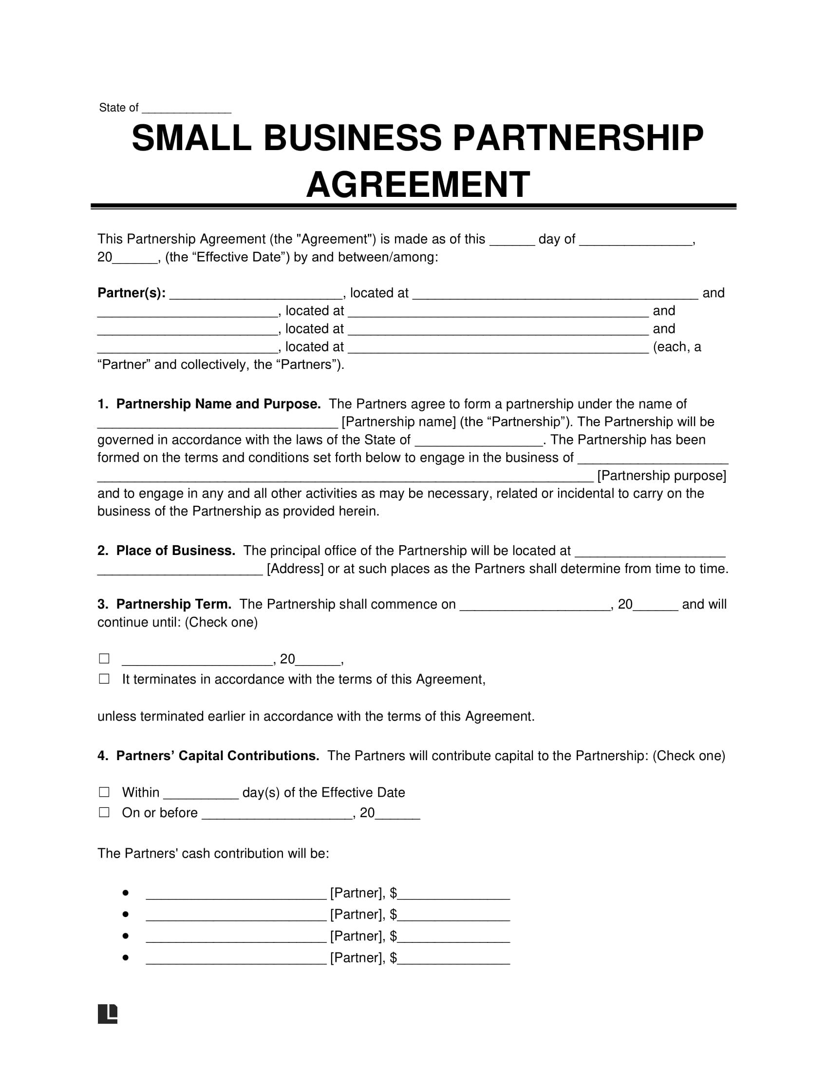 Simple Business Partnership Agreement Template