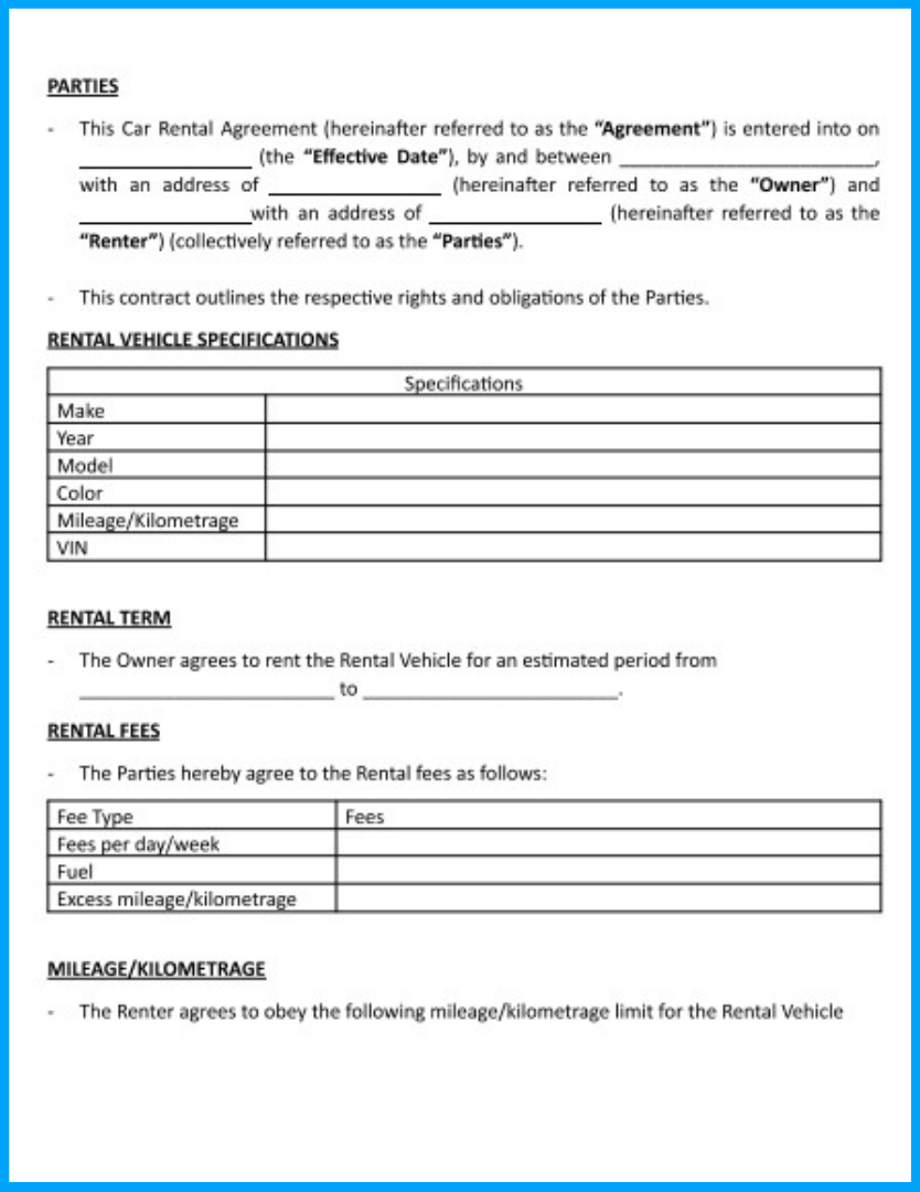 Simple Car Rental Agreement Template