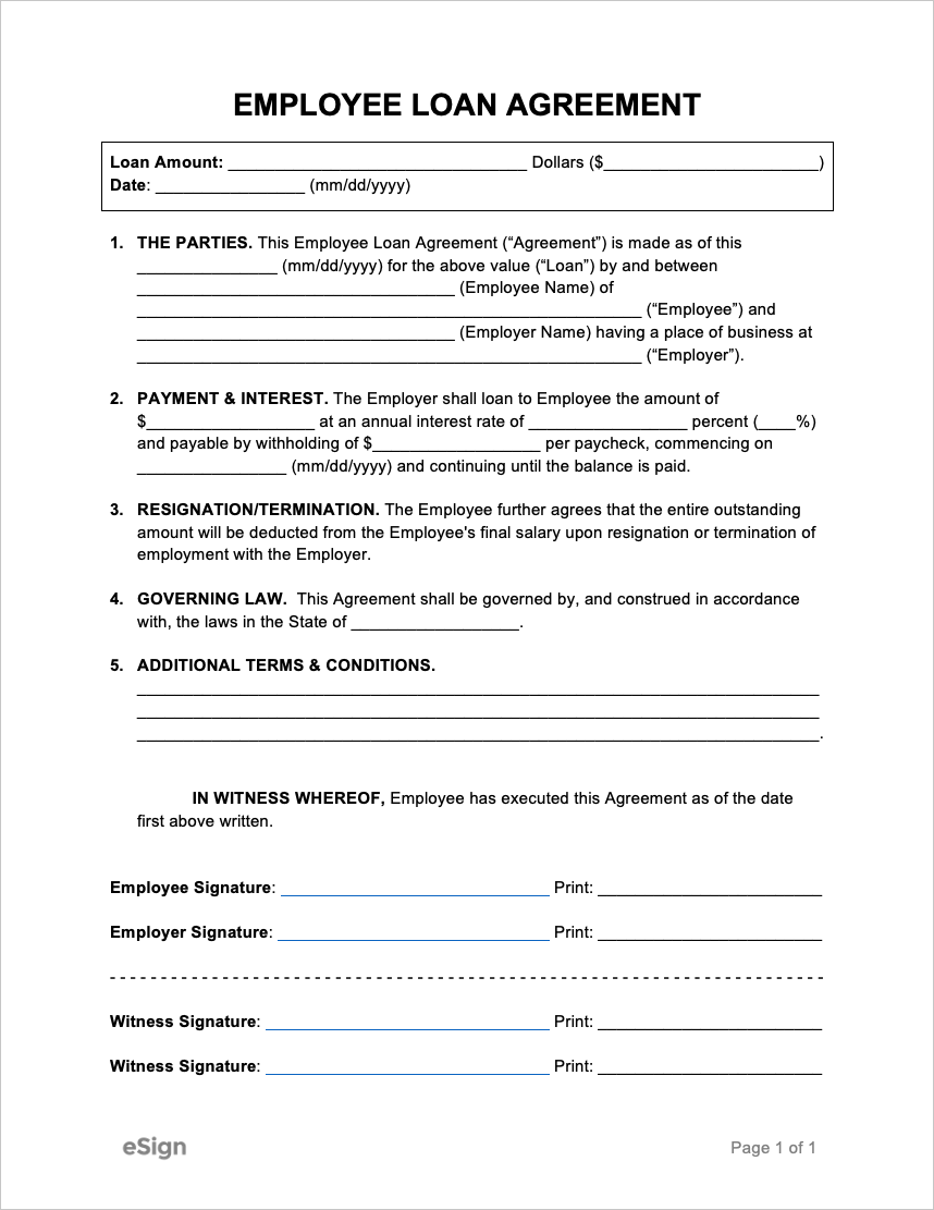 Simple Employee Loan Agreement Template