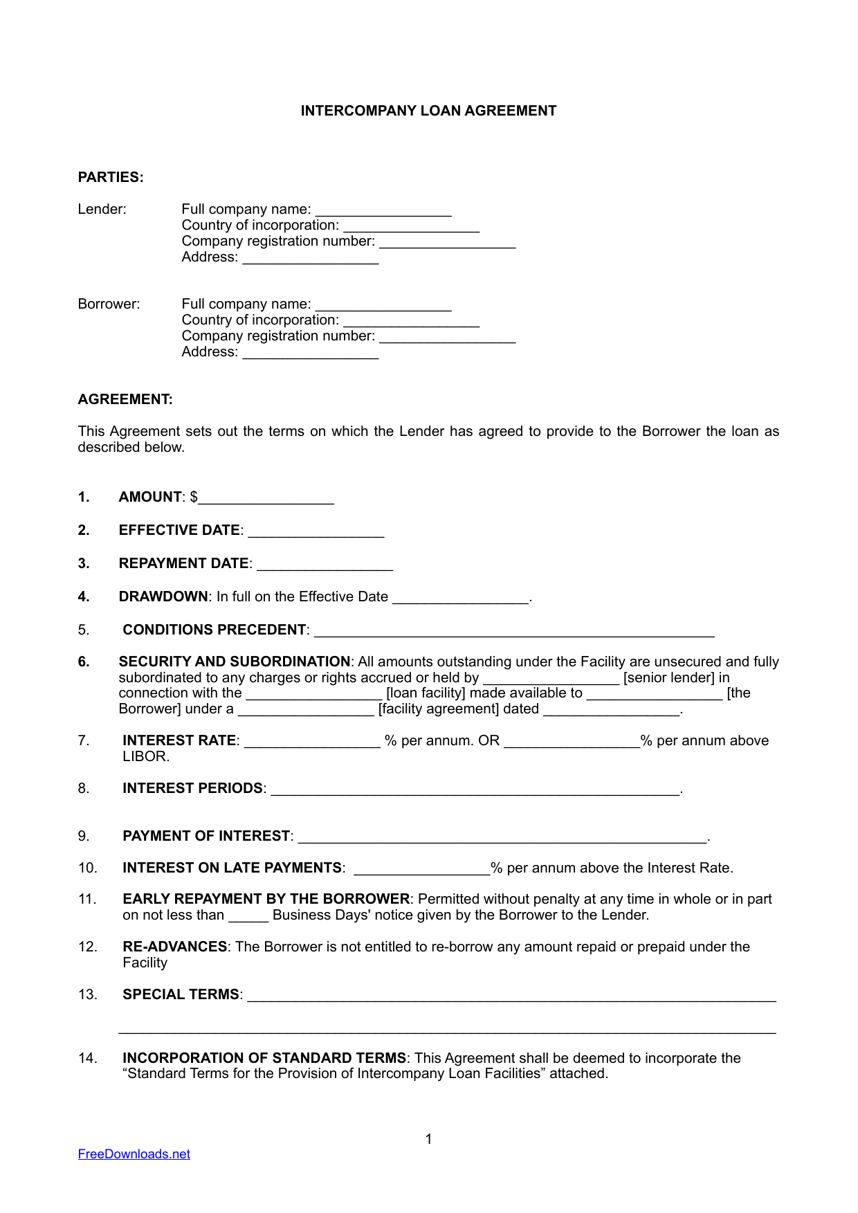 Simple Intercompany Loan Agreement Template