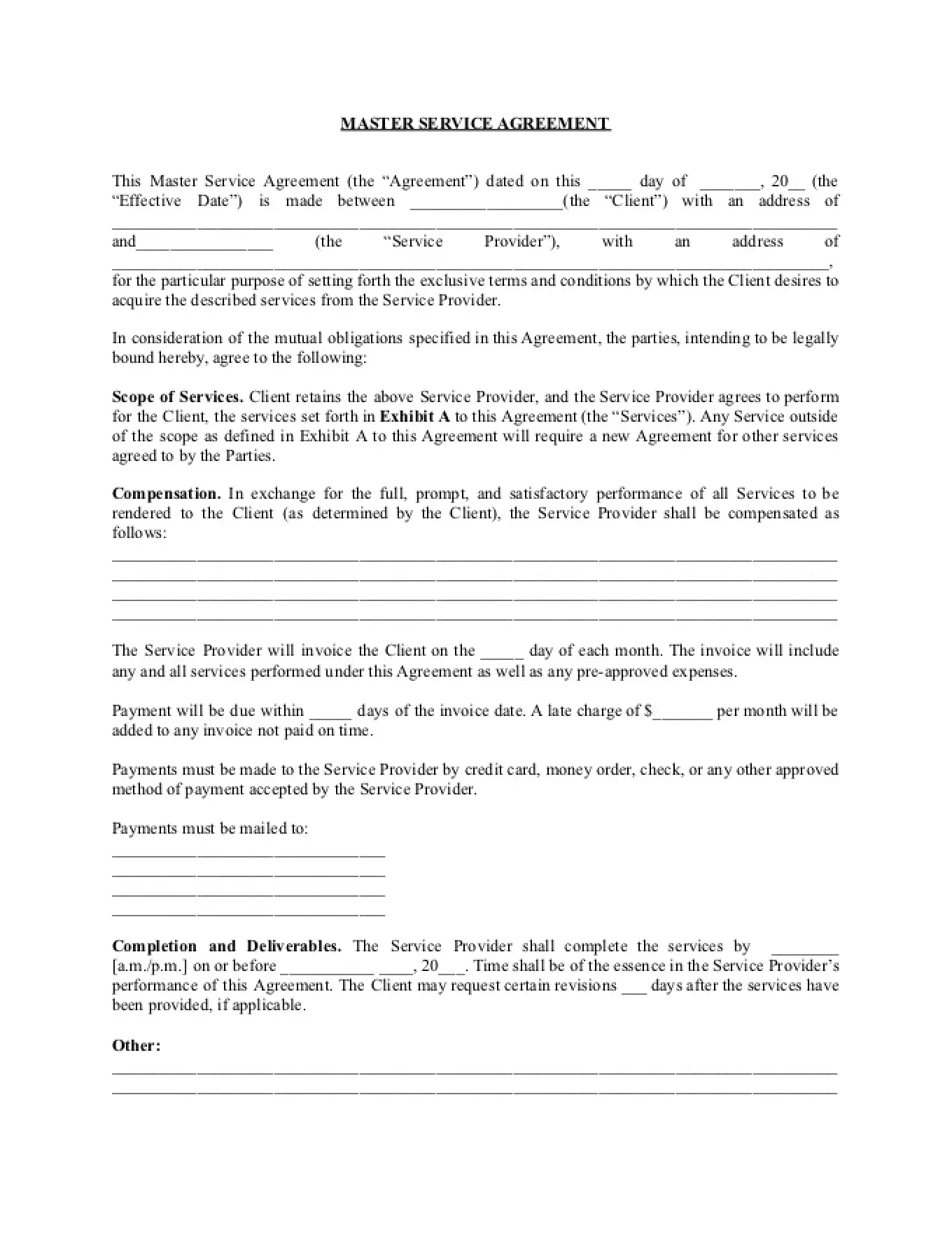 Simple Master Service Agreement Template