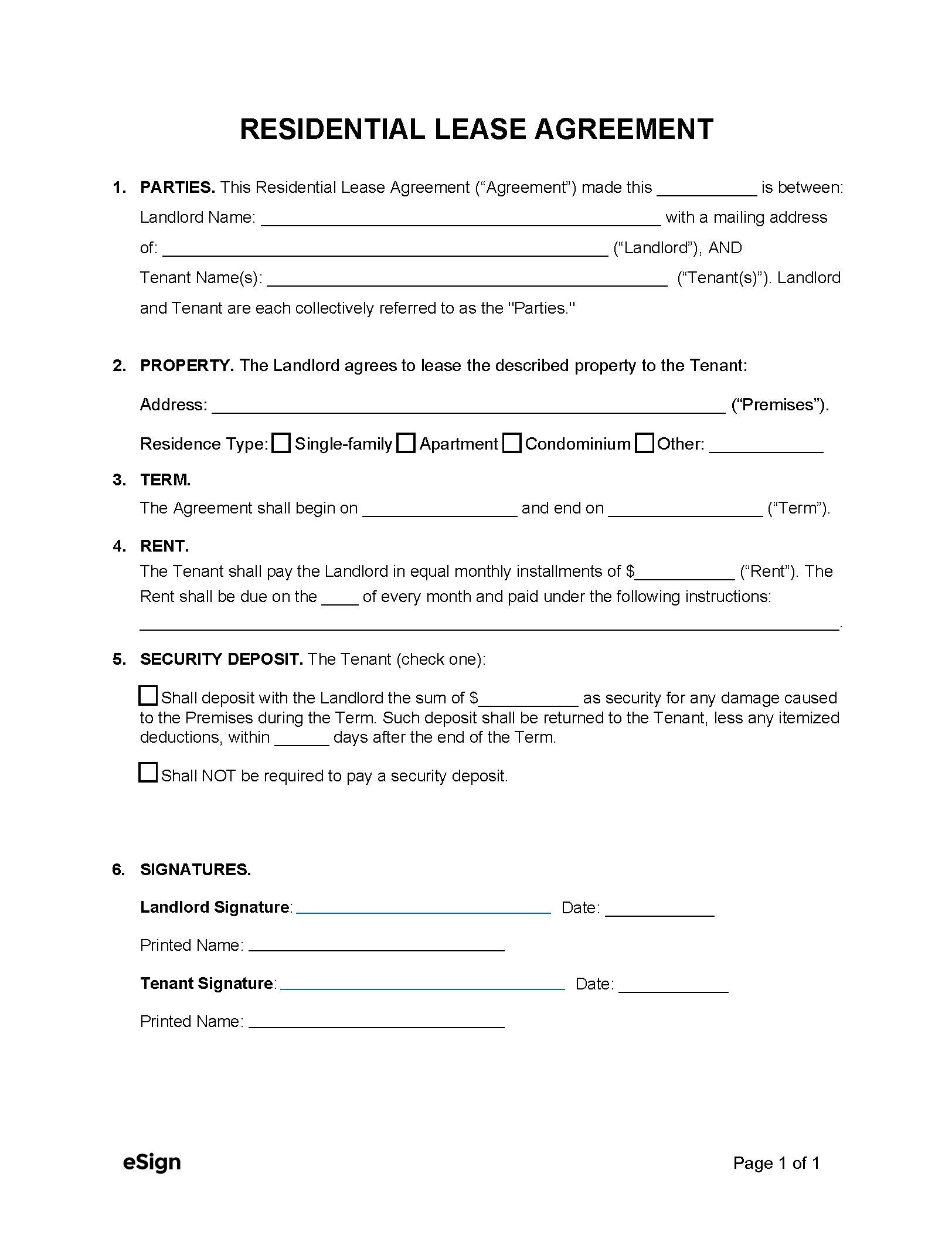 Simple Residential Rental Agreement Template