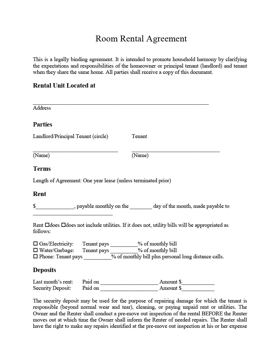 Simple Room Lease Agreement Template