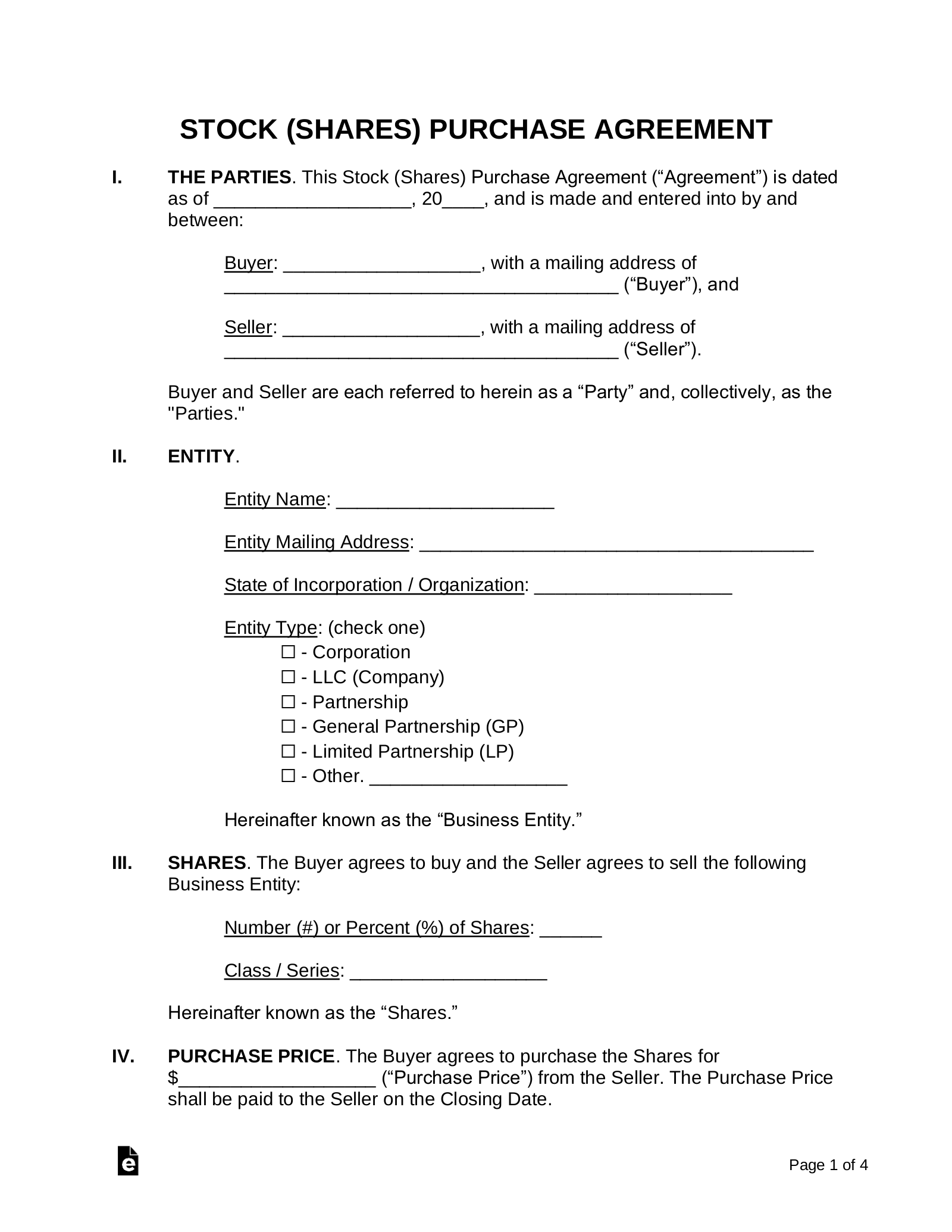 Simple Share Purchase Agreement Template