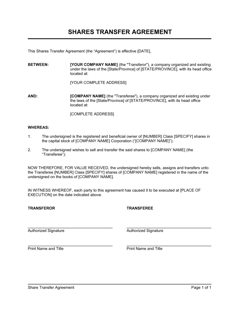 Simple Share Transfer Agreement Template