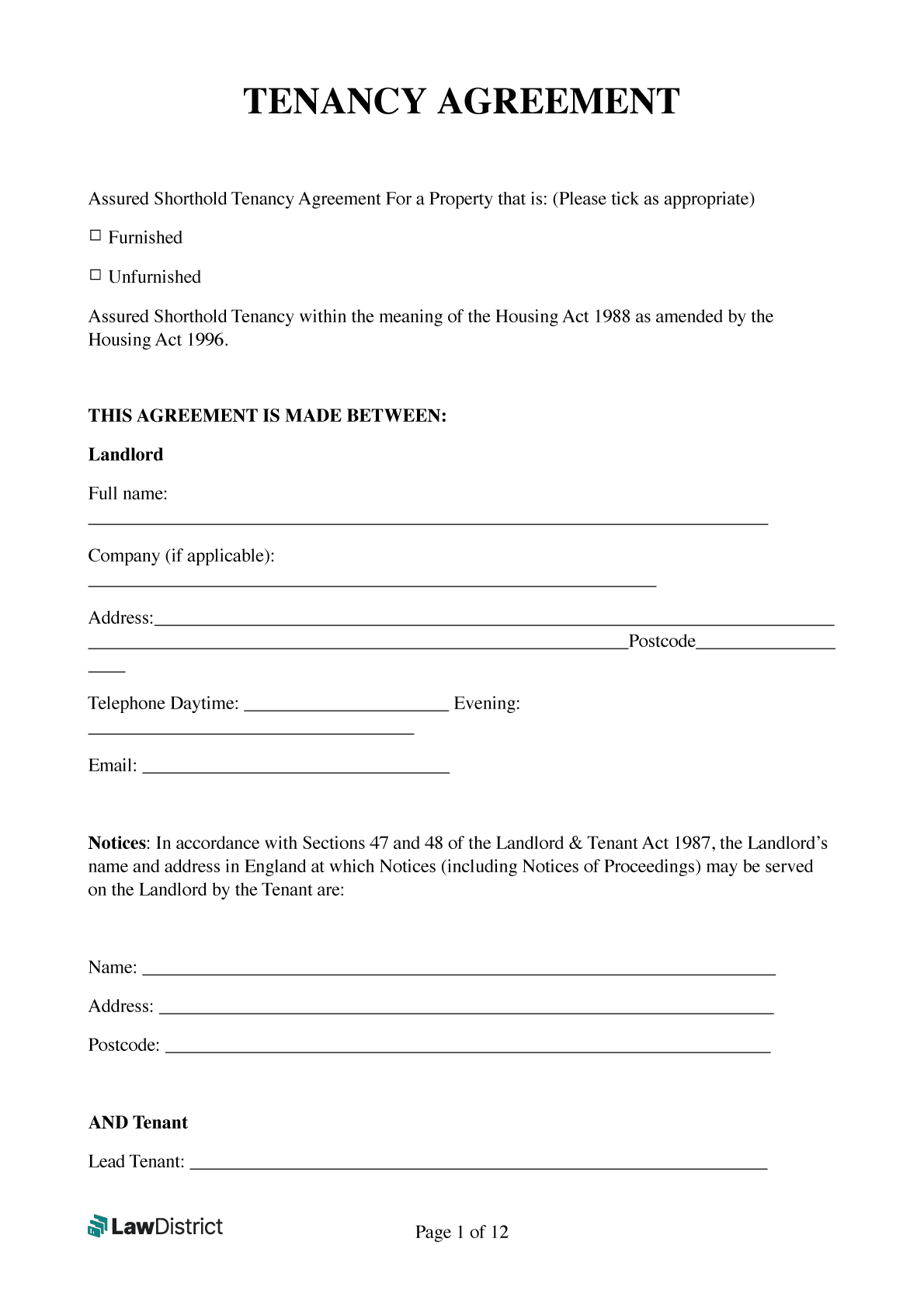 Simple Tenancy Agreement Template Uk