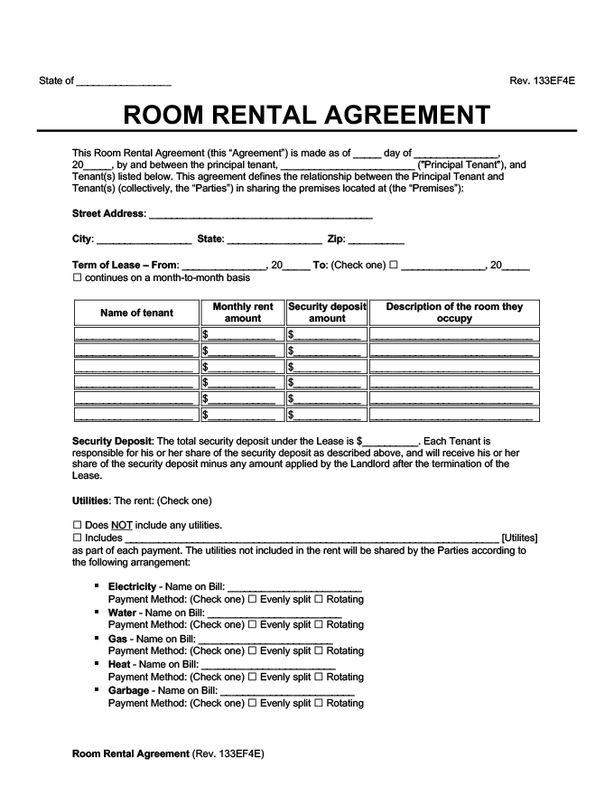 Single Room Rental Agreement Template