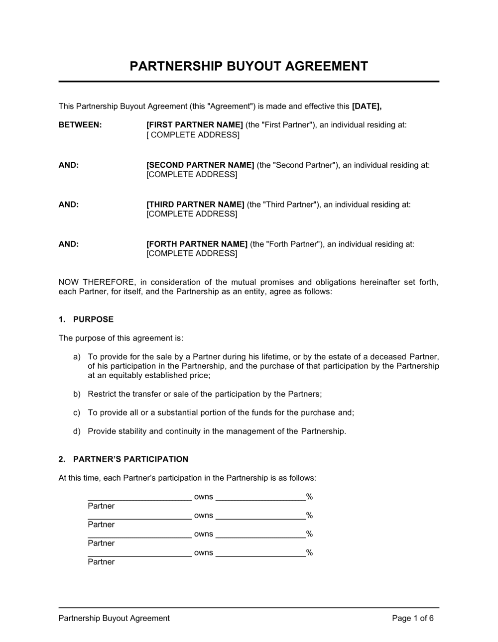 Small Business Buyout Agreement Template