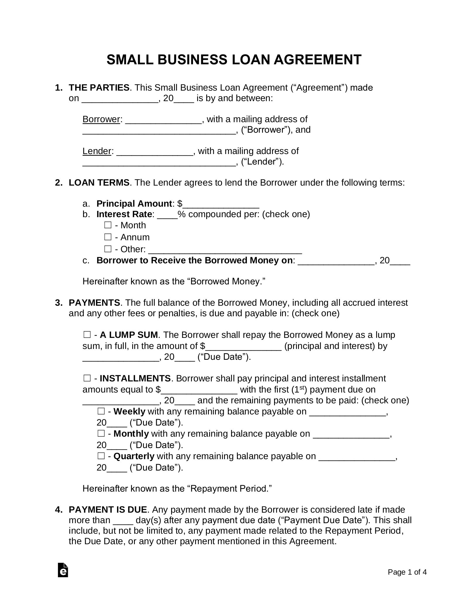 Small Business Loan Agreement Template