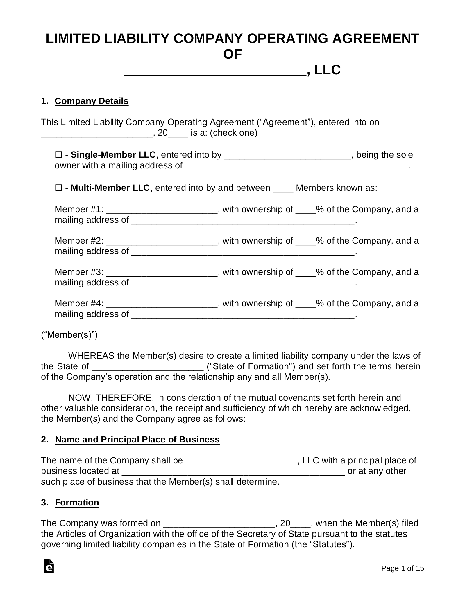 Small Business Operating Agreement Template