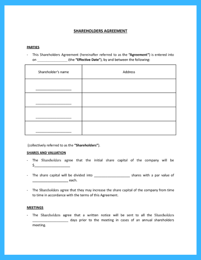 Small Business Shareholders Agreement Template