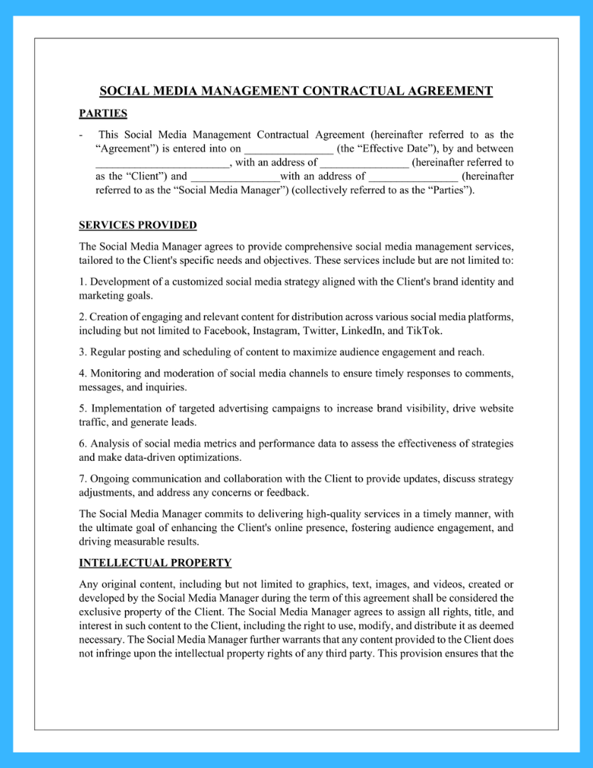 Social Media Manager Agreement Template
