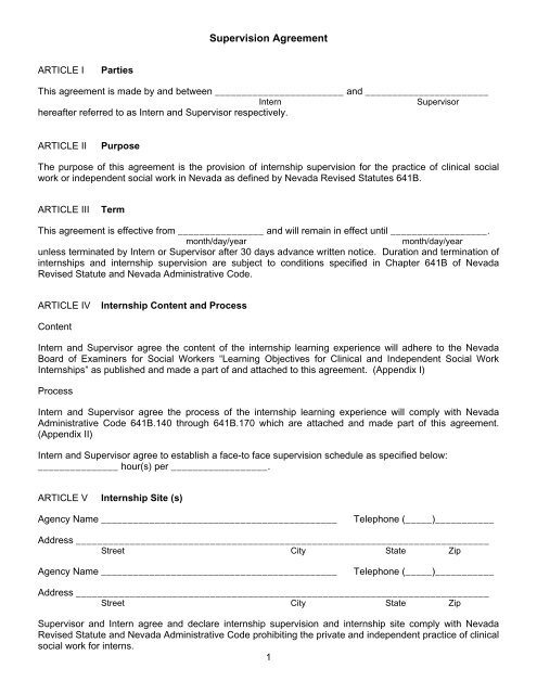 Social Work Supervision Agreement Template