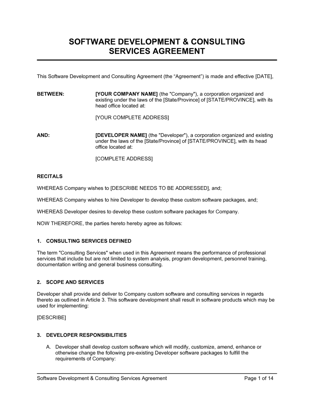Software Development Service Agreement Template