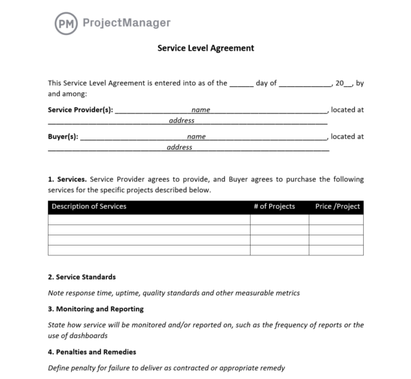 Software Development Service Level Agreement Template