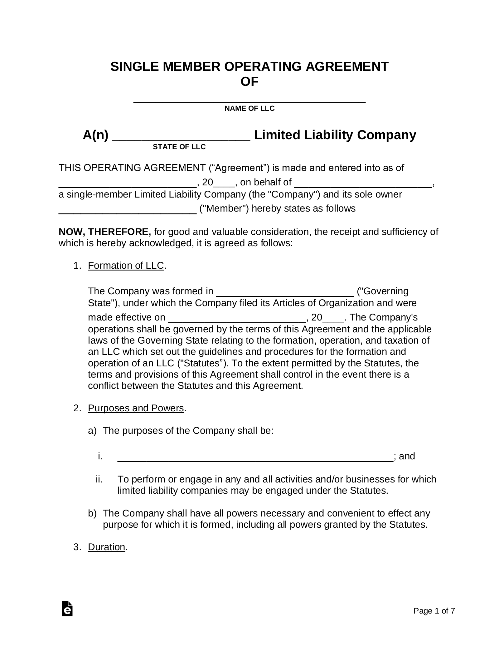 Sole Member Operating Agreement Template