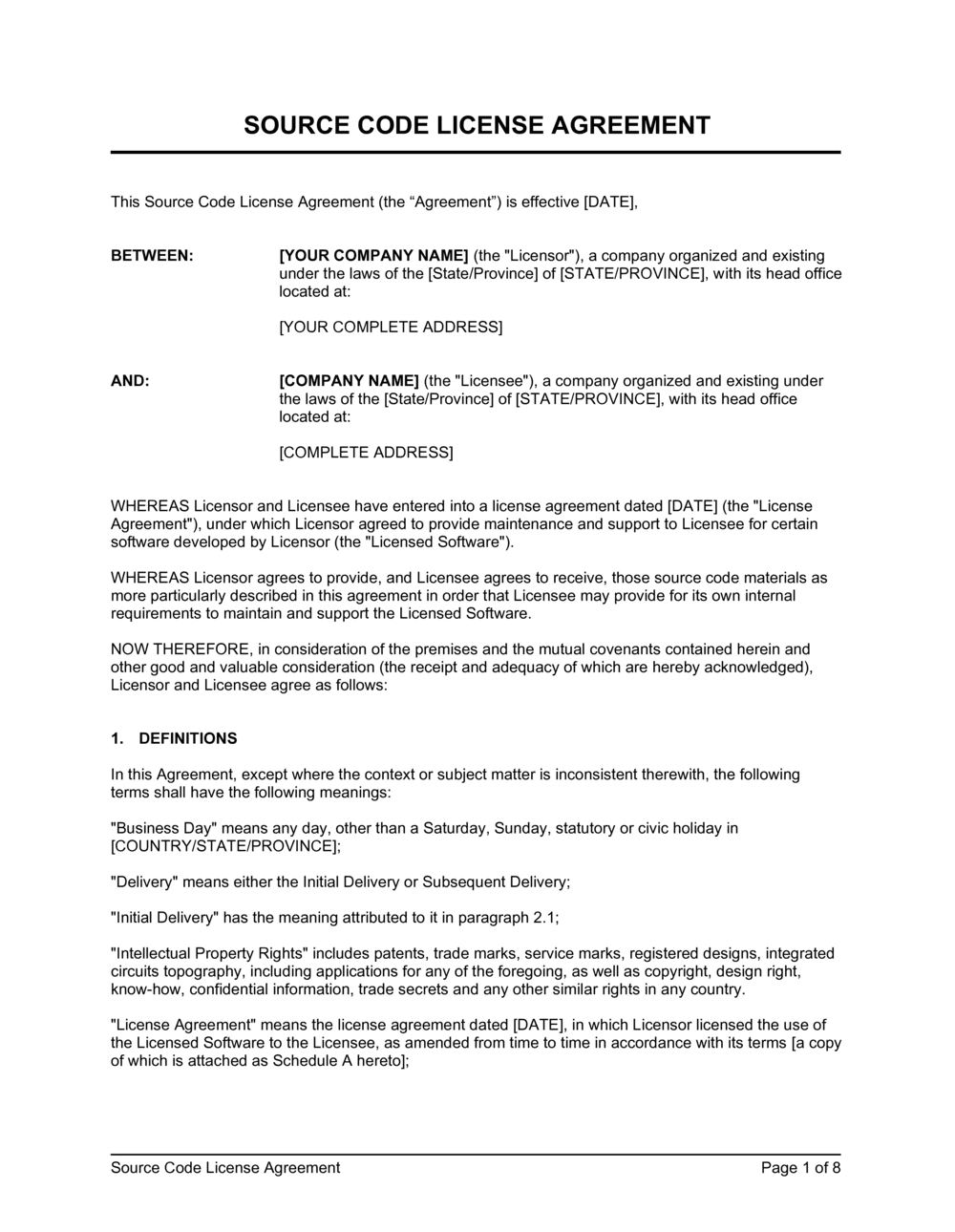 Source Code License Agreement Template