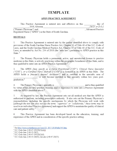 South Carolina Nurse Practitioner Collaborative Agreement Template