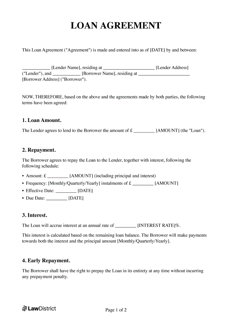 Standard Loan Agreement Template Uk