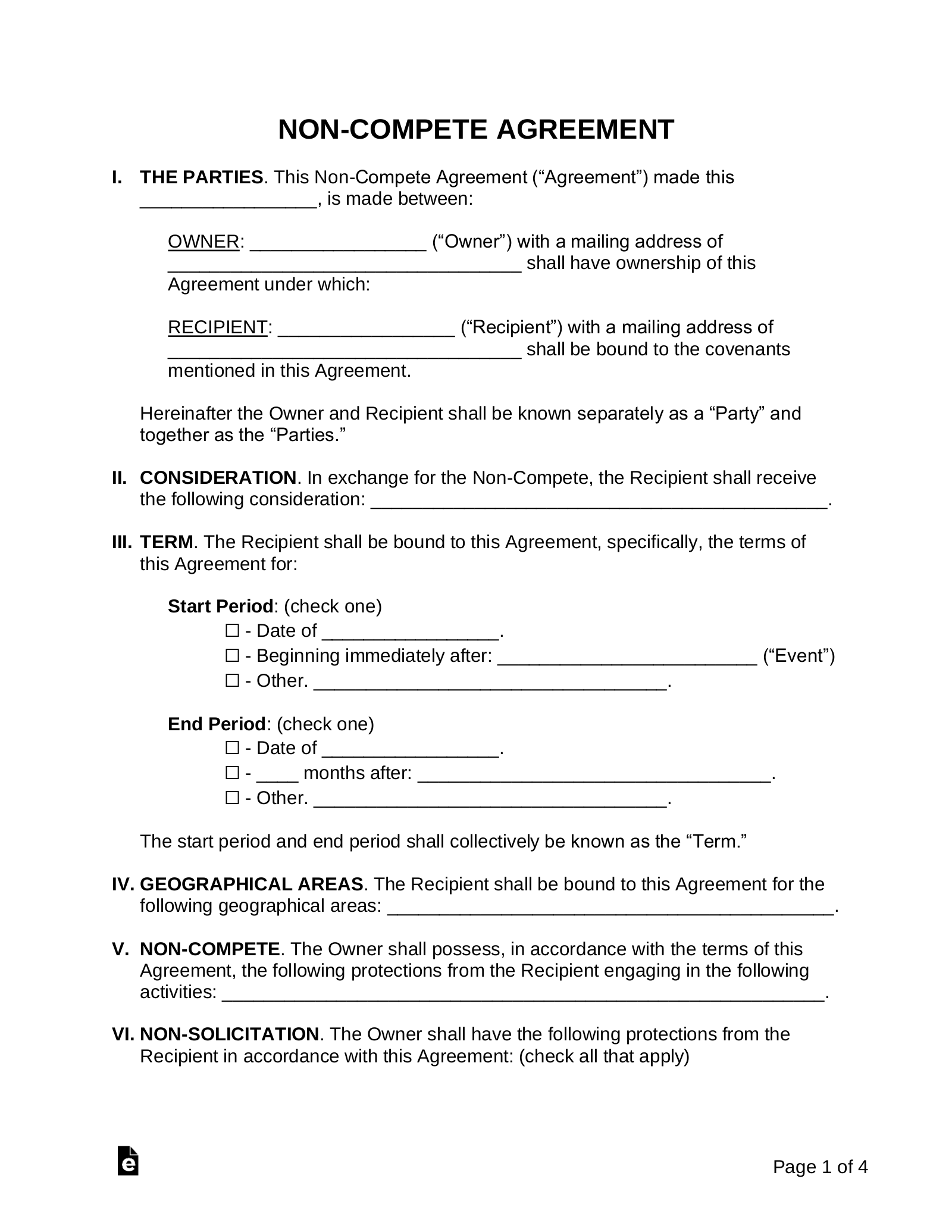 Standard Non Compete Agreement Template