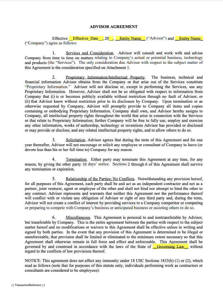 Startup Advisory Board Agreement Template