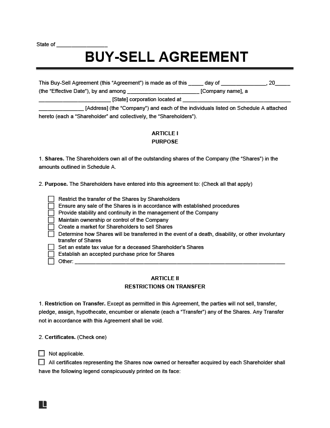 Stock Buy Sell Agreement Template