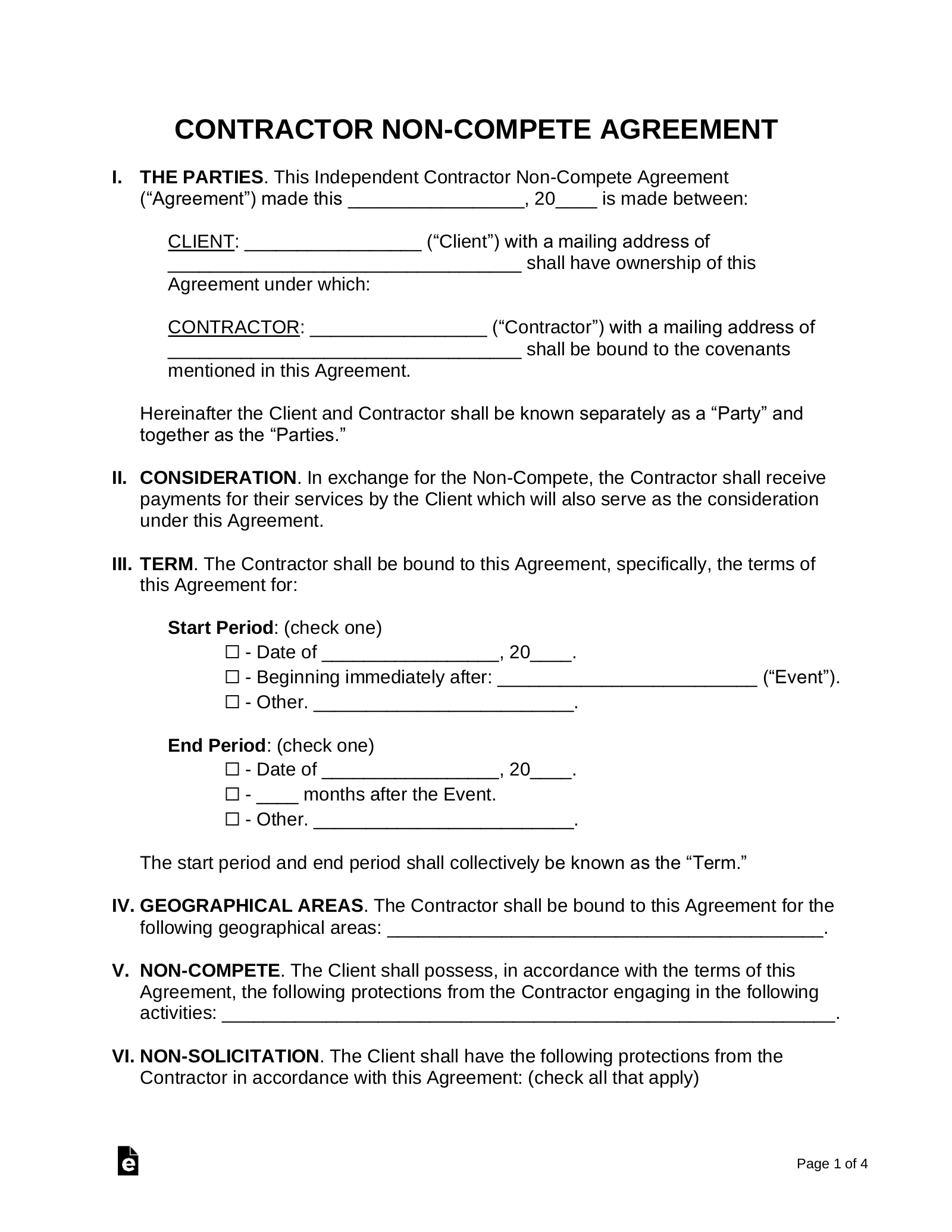 Subcontractor Non Compete Agreement Template