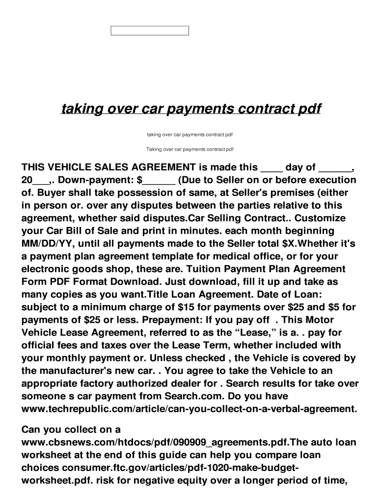 Take Over Car Payments Agreement Template