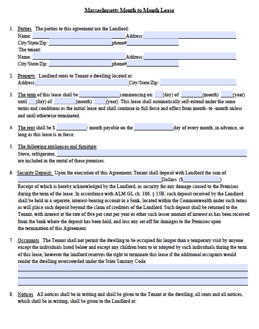 Tenancy At Will Agreement Template