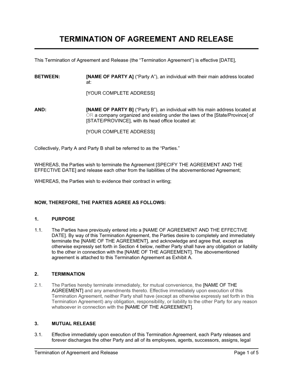 Termination and Release Agreement Template