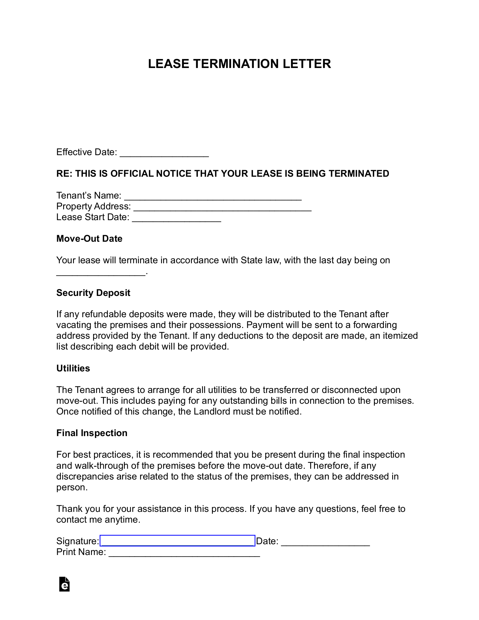Termination of Tenancy Agreement Template