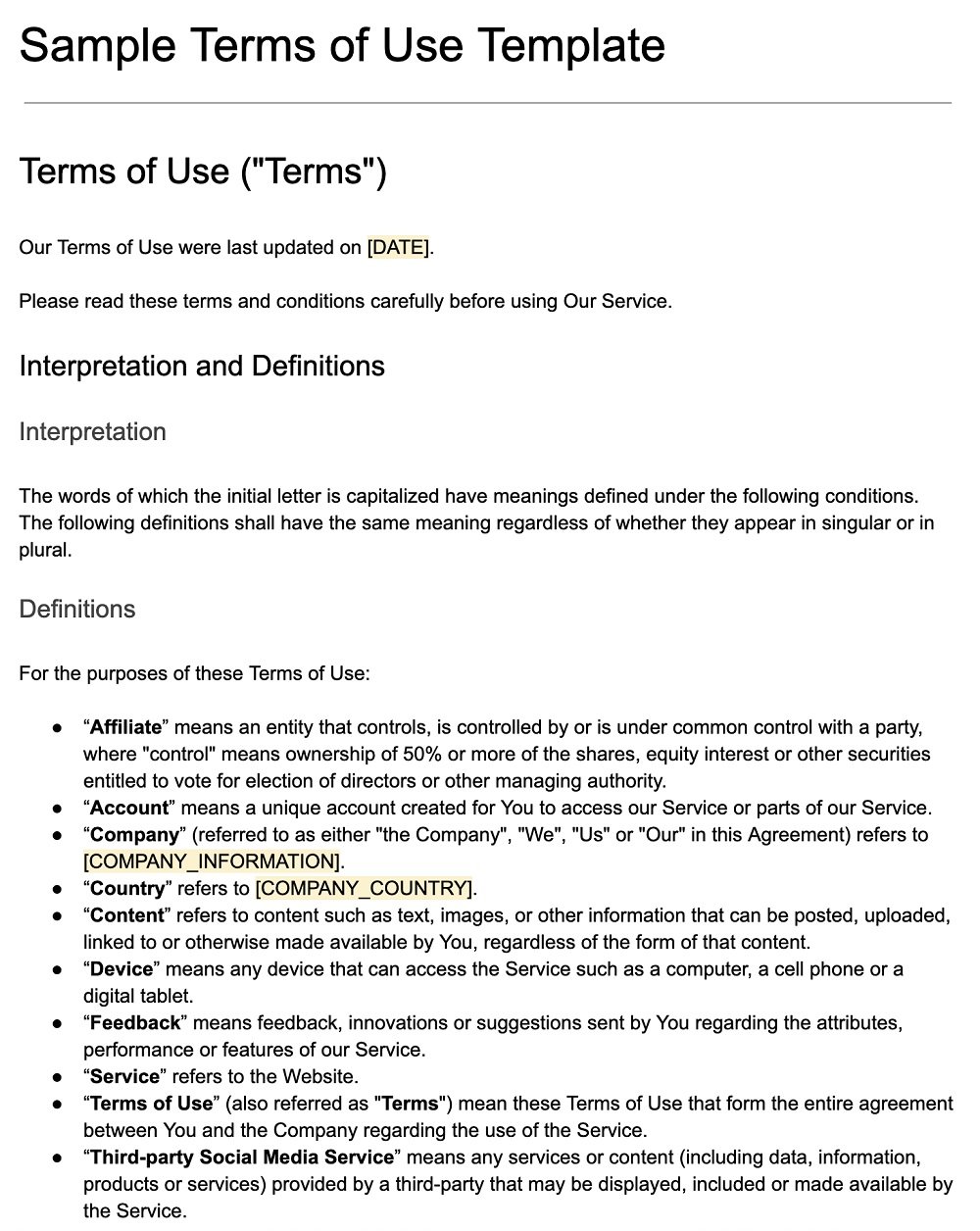 Terms of Use Agreement Template
