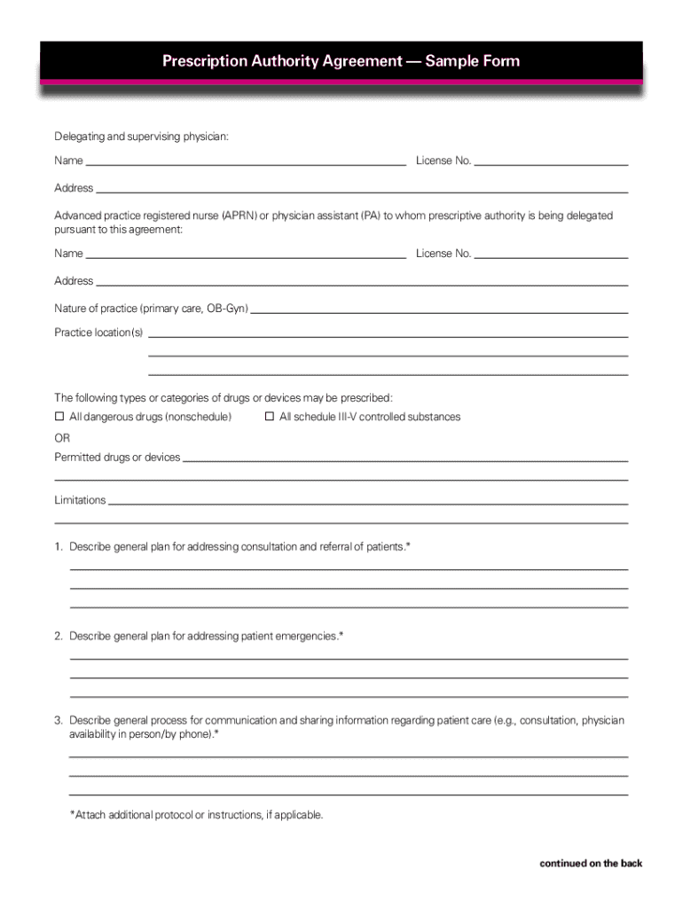 Texas Prescriptive Authority Agreement Template