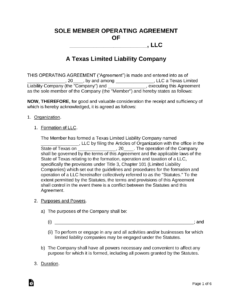 texas-single-member-llc-operating-agreement-template