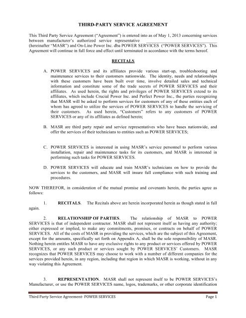 Third Party Service Provider Agreement Template