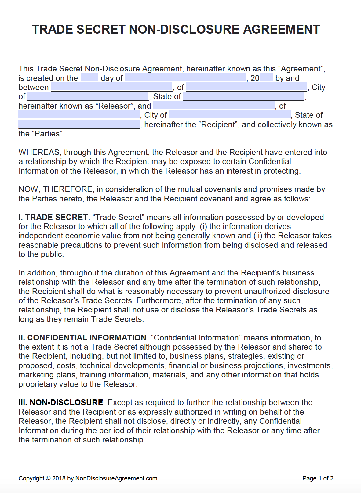 Trade Secrets Non Disclosure Agreement Template