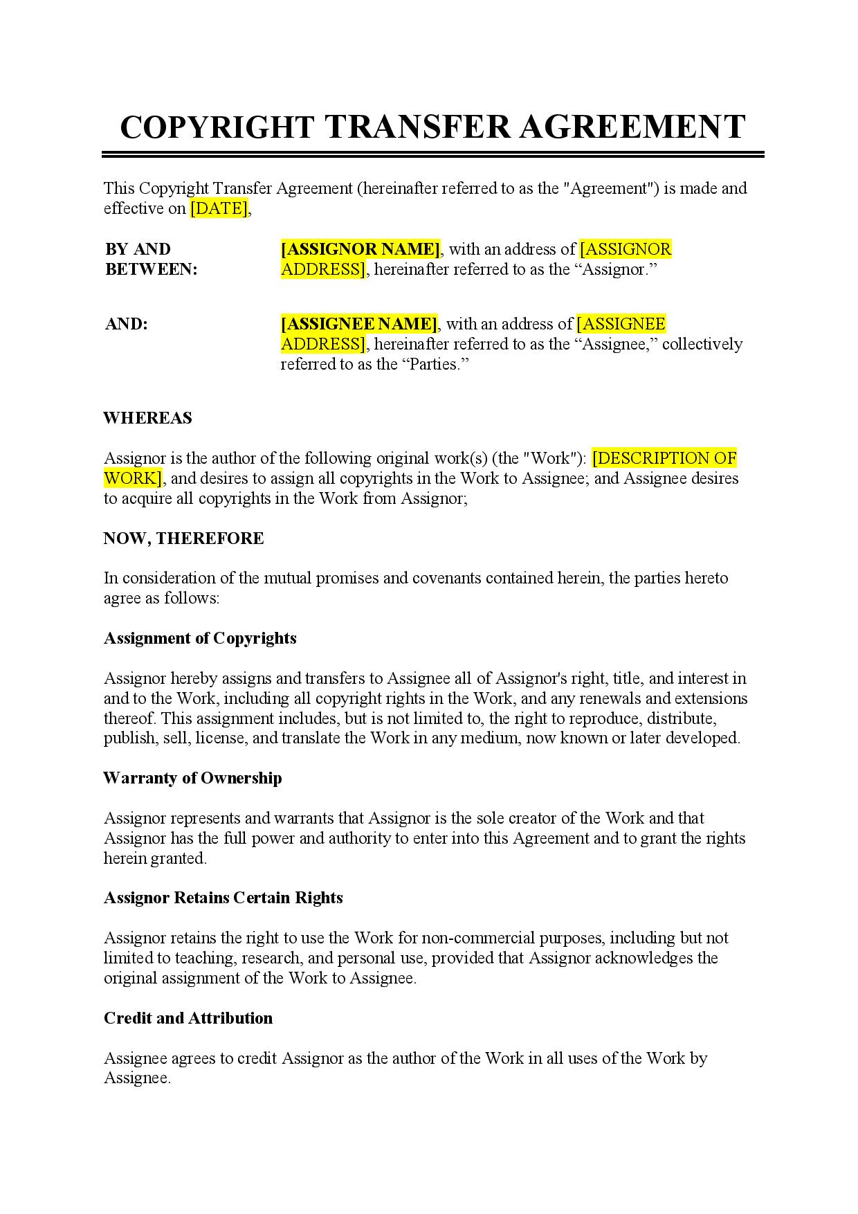 Transfer of Copyright Ownership Agreement Template