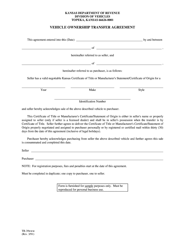 Transfer of Vehicle Ownership Agreement Template